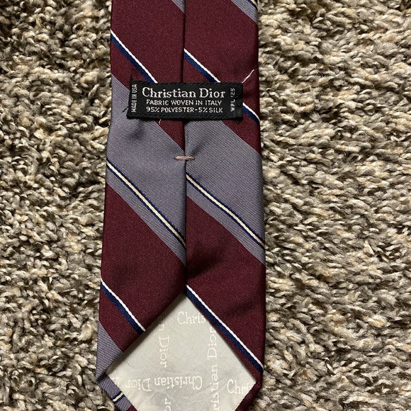 Christian Dior Burgundy and Gray Striped Tie - Picture 2 of 5